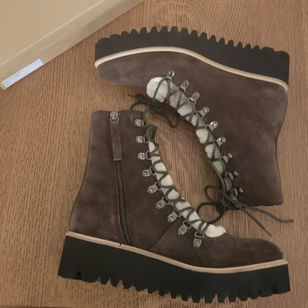 Anthropologie All Black Sherpa Lace-up Boots - Brown - Picture 8 of 11